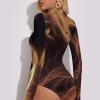 Fire Lion Women's Long Sleeve Bodysuit Turtleneck Tops Stretch Jumpsuit T Shirts 2XL view 2