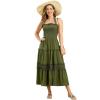 ABEWIP Women Boho Summer Maxi Dress Halter Neck Ruffle Smocked Tiered Long Beach Casual Flowy Sun Dresses Green L view 1