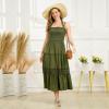 ABEWIP Women Boho Summer Maxi Dress Halter Neck Ruffle Smocked Tiered Long Beach Casual Flowy Sun Dresses Green L view 2