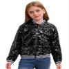 Hularka Kids Girls Sequins Bomber Jacket Long Sleeve Party Glitter Baseball Jackets Zip Up Coat Sparkle Outerwear Black 16 Years view 1