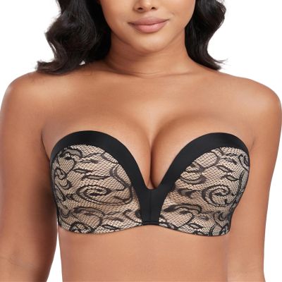 DotVol Women Strapless Push Up Bra Custom Lift Invisible Wing Shape Anti-Slip Wirefree Bra(Wing Black,42B)