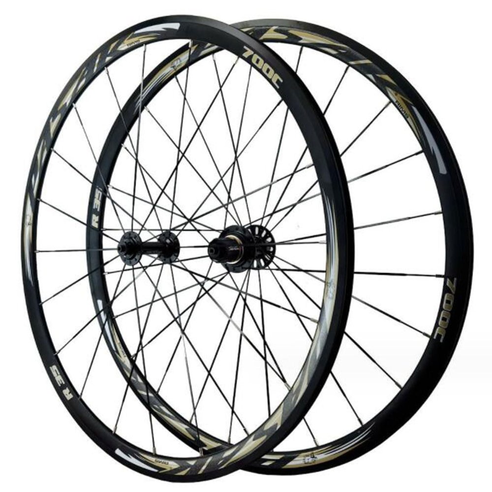 ZECHAO Aluminum Alloy Road Bike Wheel Set,C Brake V Brake 700C Double Wall Rims 20/24 Holes Flat Spoke 8-12 Speed Quick Release Wheels Wheelset (Color : Yellow, Size : 700c)