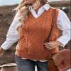 EVALESS Sweater Vest Women Cable Knit Sleeveless Sweaters Trendy Fall Winter 2025 V Neck Sweater Tank Tops Orange Small view 2