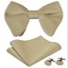 GUSLESON Over Size Khaki Bow Ties For Men Velvet Pre-tied Big Champagne Bowtie and Pocket Square Cufflinks Sets Adult Gifts (0571-30) view 1