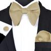 GUSLESON Over Size Khaki Bow Ties For Men Velvet Pre-tied Big Champagne Bowtie and Pocket Square Cufflinks Sets Adult Gifts (0571-30) view 2