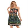 CHICGAL Women Strapless Dresses Casual Sundresses Tube Top Dress Beach Cover Up Hawaiian Bandeau Outfits(Boho Green Tree,XL) view 2
