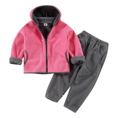 2t Boys Easter Outfit Boys Shaker Suit Long Sleeved Hooded Jacket Color Zipper Top + Solid Color (Pink, 18-24 Months)
