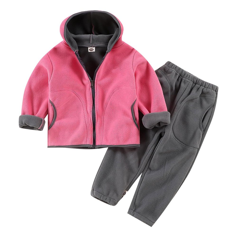 2t Boys Easter Outfit Boys Shaker Suit Long Sleeved Hooded Jacket Color Zipper Top + Solid Color (Pink, 18-24 Months)
