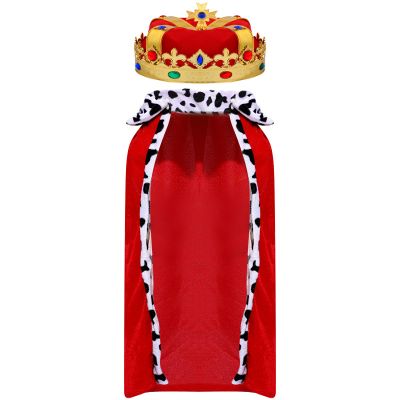 Floraltop 2 Pcs Halloween Robe and Crown Costume Set Red Cloak Cape Gold Crown for Halloween Dress up Cosplay
