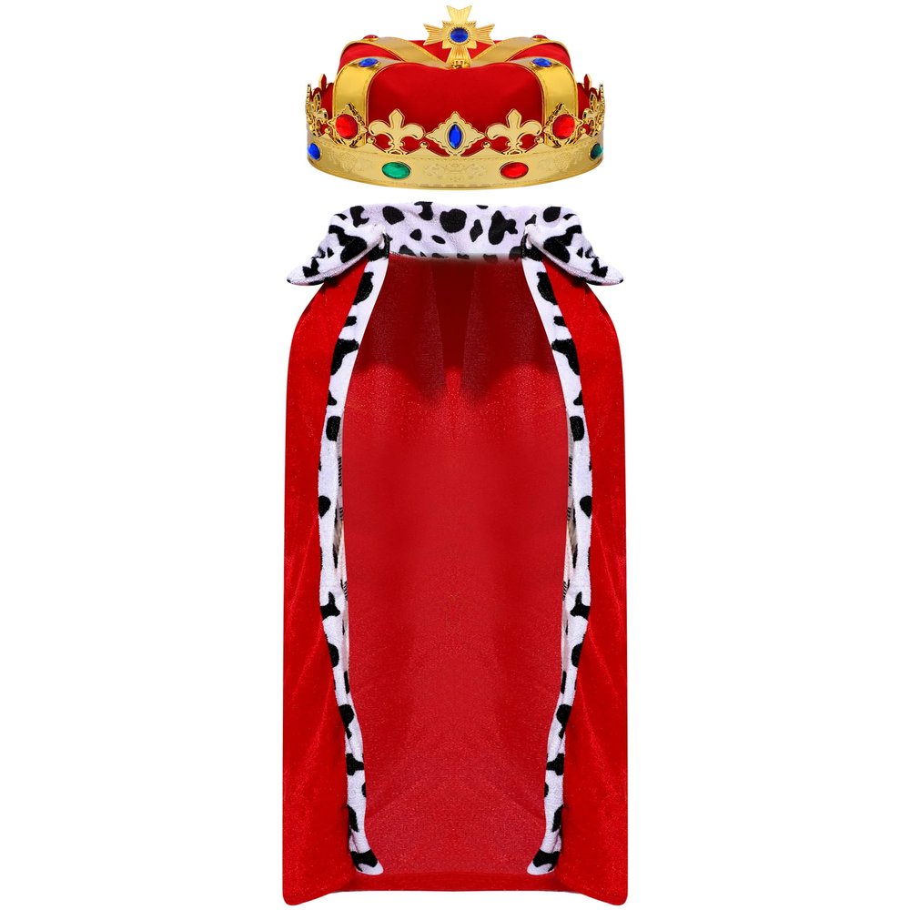 Floraltop 2 Pcs Halloween Robe and Crown Costume Set Red Cloak Cape Gold Crown for Halloween Dress up Cosplay