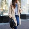 SACFOF Women's Fuzzy Fleece Lapel Open Front Long Cardigan Coat Faux Fur Warm Winter Outwear Jackets view 3