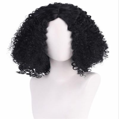 Animation Men Short Black Color Wavy Frizzy Synthetic Fiber Heat Resistant Cosplay Afro Wig