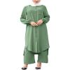 Abayas for Women Muslim 2 Pieces Sets Long Sleeve Button Down Shirt and Pants Abaya Dubai Islamic Caftan Casual Clothes Turkey kaftans Prayer Dress Arabian Robe Ramadan Outfits view 1