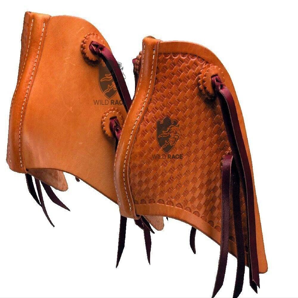 WILD RACE New Western Tapaderos Stirrups Saddle Floral Tooled Handmade Sewn Leather Heavy Duty Sold in Pair Set (ST-14)