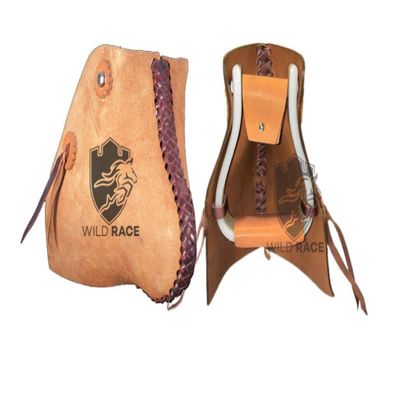 WILD RACE New Western Tapaderos Stirrups Saddle Floral Tooled Handmade Sewn Leather Heavy Duty Sold in Pair Set (ST-01)