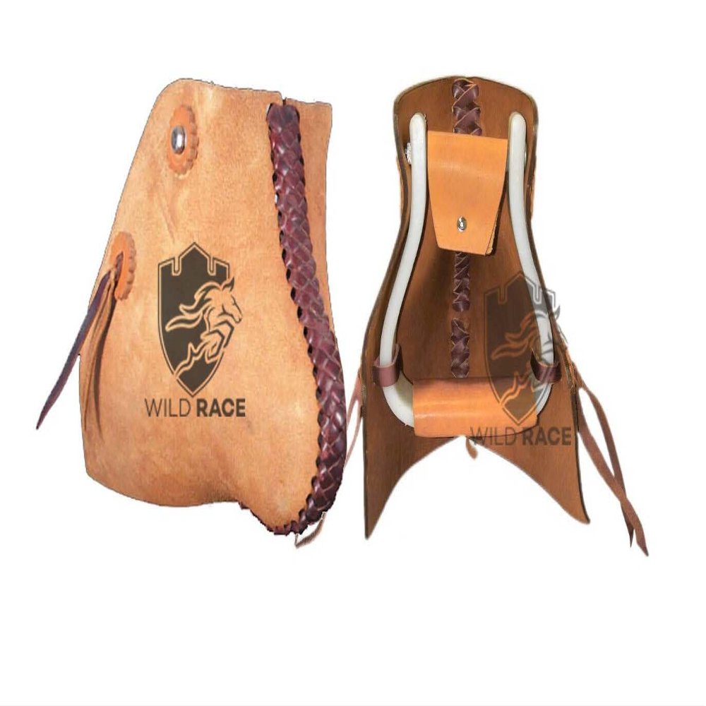 WILD RACE New Western Tapaderos Stirrups Saddle Floral Tooled Handmade Sewn Leather Heavy Duty Sold in Pair Set (ST-01)