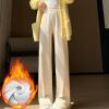 NATHGAM Womens Sweatpants Winter Warm Fleece Lined Jogger Pants High Waist Harem Long Pants Lightweight Comfy Fashion Y2K High Street Trousers Beige view 2