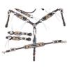 MOUSM Genuine Argentina Cow Leather Headstall Breast CollarSet Decorated with Flower Carving and White String. view 1