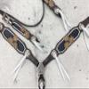 MOUSM Genuine Argentina Cow Leather Headstall Breast CollarSet Decorated with Flower Carving and White String. view 3