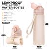 TakeToday Collapsible Water Bottles 20oz, Leak Proof, BPA-Free, Foldable Silicone Travel Water Bottle with Straw Strap for Cycling, Hiking, Outdoors view 2