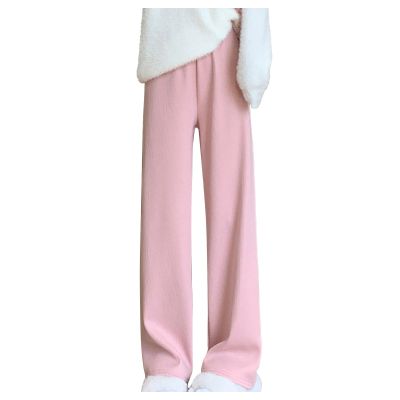 NATHGAM Womens Sweatpants Winter Warm Fleece Lined Jogger Pants High Waist Harem Long Pants Lightweight Comfy Fashion Y2K High Street Trousers Pink