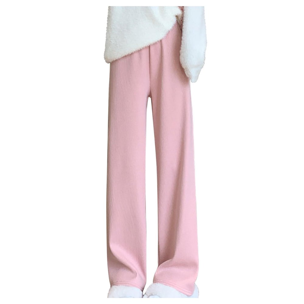 NATHGAM Womens Sweatpants Winter Warm Fleece Lined Lounge Pants High Waist Jogger Long Pants Lightweight Comfy Fashion Y2K Street American Style Trousers Pink
