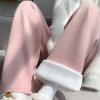 NATHGAM Womens Sweatpants Winter Warm Fleece Lined Lounge Pants High Waist Jogger Long Pants Lightweight Comfy Fashion Y2K Street American Style Trousers Pink view 3
