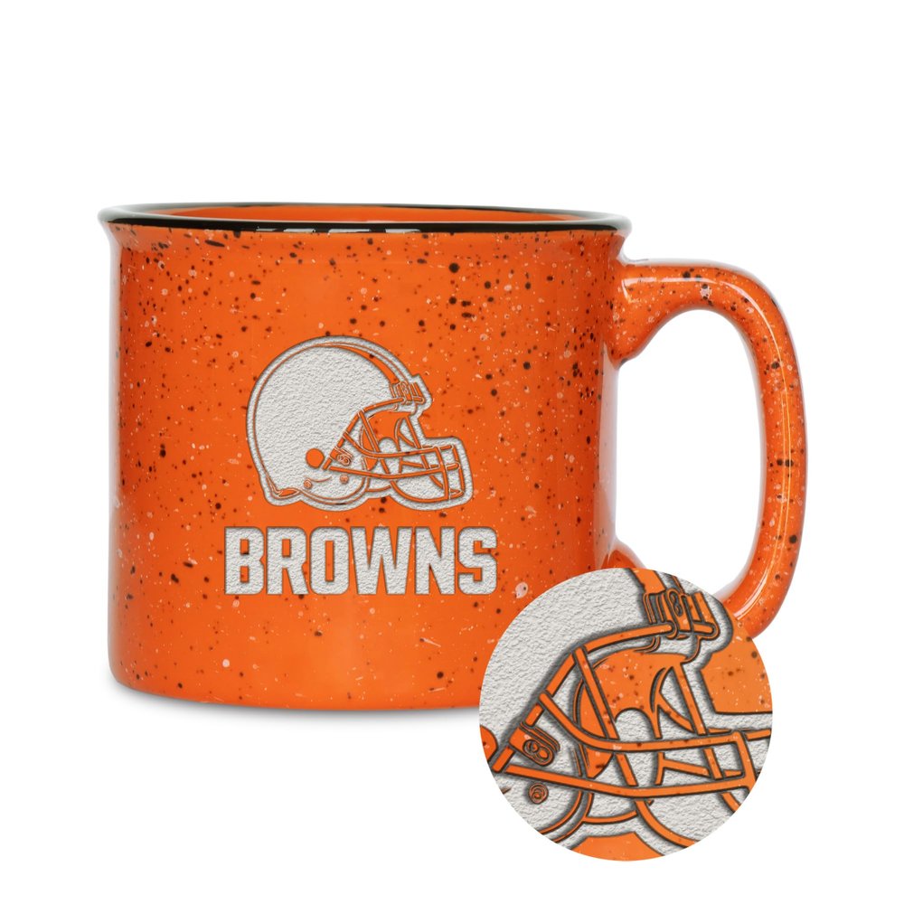 Rico Industries NFL Football Cleveland Browns Speckle 12oz Laser Engraved Campfire Mug
