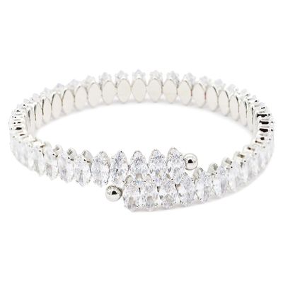 Lavencious Rhodium Plated With Clear Marquise CZ Stainless Steel Cuff Bracelets for Women Size Adjustable for 6" to 8" (Silver Clear)