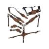 MOUSM Genuine Argentina Cow Leather Complete Headstall Breast Collar Set Decorated with Hand Tooled and Carved White Raw Hide Braiding. (Wither Strap, Spur Strap, Bornce Halter & Headstall Set) view 1