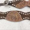 MOUSM Genuine Argentina Cow Leather Complete Headstall Breast Collar Set Decorated with Hand Tooled and Carved White Raw Hide Braiding. (Wither Strap, Spur Strap, Bornce Halter & Headstall Set) view 4