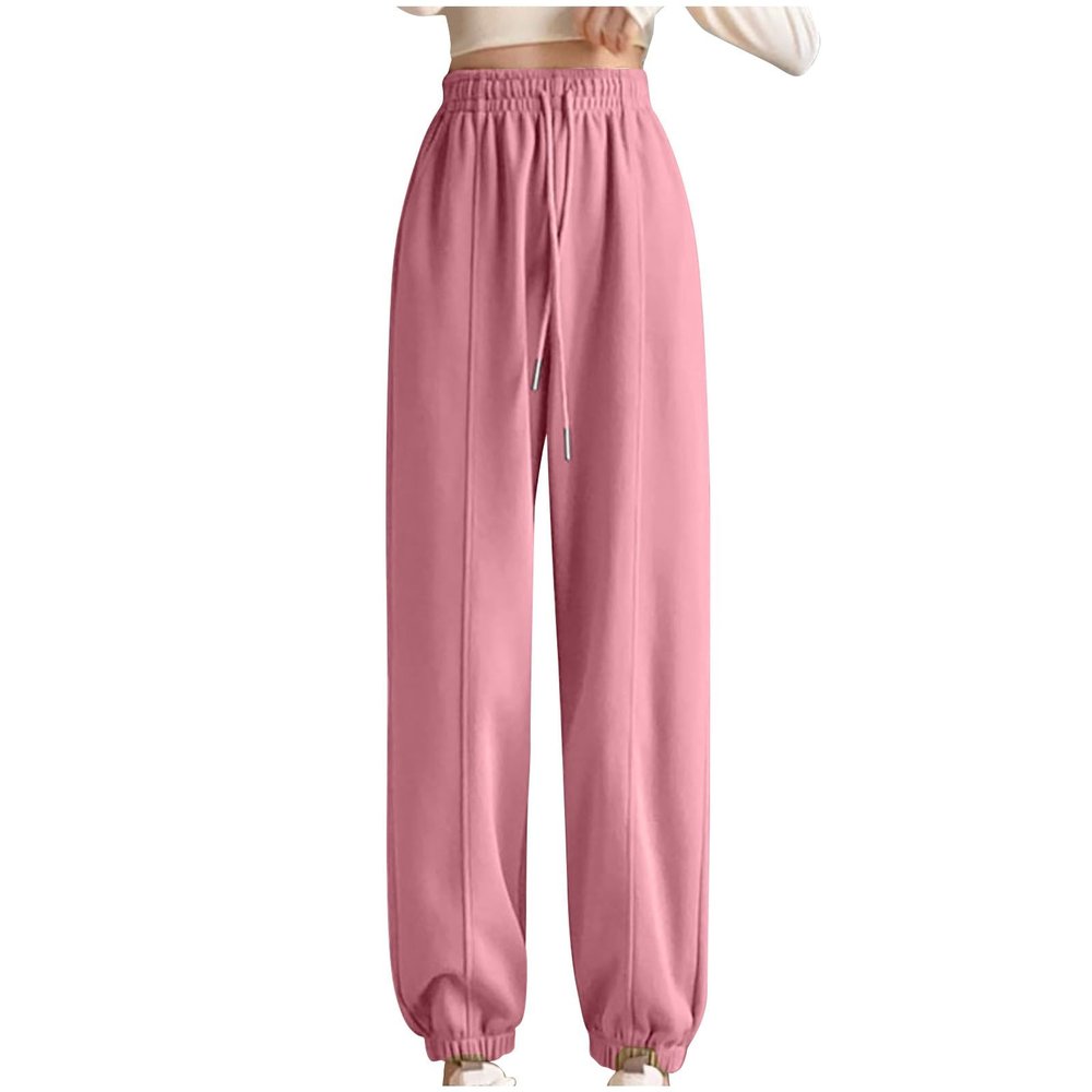 NATHGAM Womens Sweatpants Winter Warm Fleece Lined Lounge Pants High Waist Jogger Long Pants Lightweight Comfy Fashion Y2K Street American Style Trousers