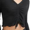 Hanes Women's Originals Rib Shirred Crop Top, Long Bell Sleeve Shirt, Lettuce Edge Hem view 3