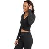 Hanes Women's Originals Rib Shirred Crop Top, Long Bell Sleeve Shirt, Lettuce Edge Hem view 4