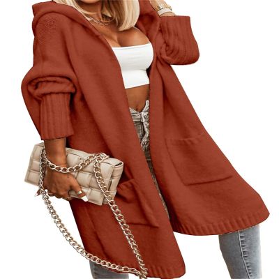 Udeniy Womens Trendy Cardigan Winter 2023 Plus Size Open Front Long Sleeve Casual Chunky Knit Outerwear with Pockets A-Orange