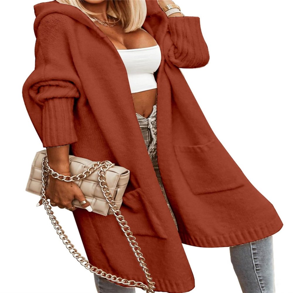Udeniy Womens Trendy Cardigan Winter 2023 Plus Size Open Front Long Sleeve Casual Chunky Knit Outerwear with Pockets A-Orange