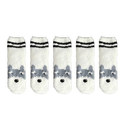 Jaksairos Slipper Socks 5/10 Packs Pet Dog Embroidered Coral Fleece Fuzzy Socks Warm Cozy Plush Floor Socks Sleep Footwear (5-9,Schnauzer -5Pairs,5,9)