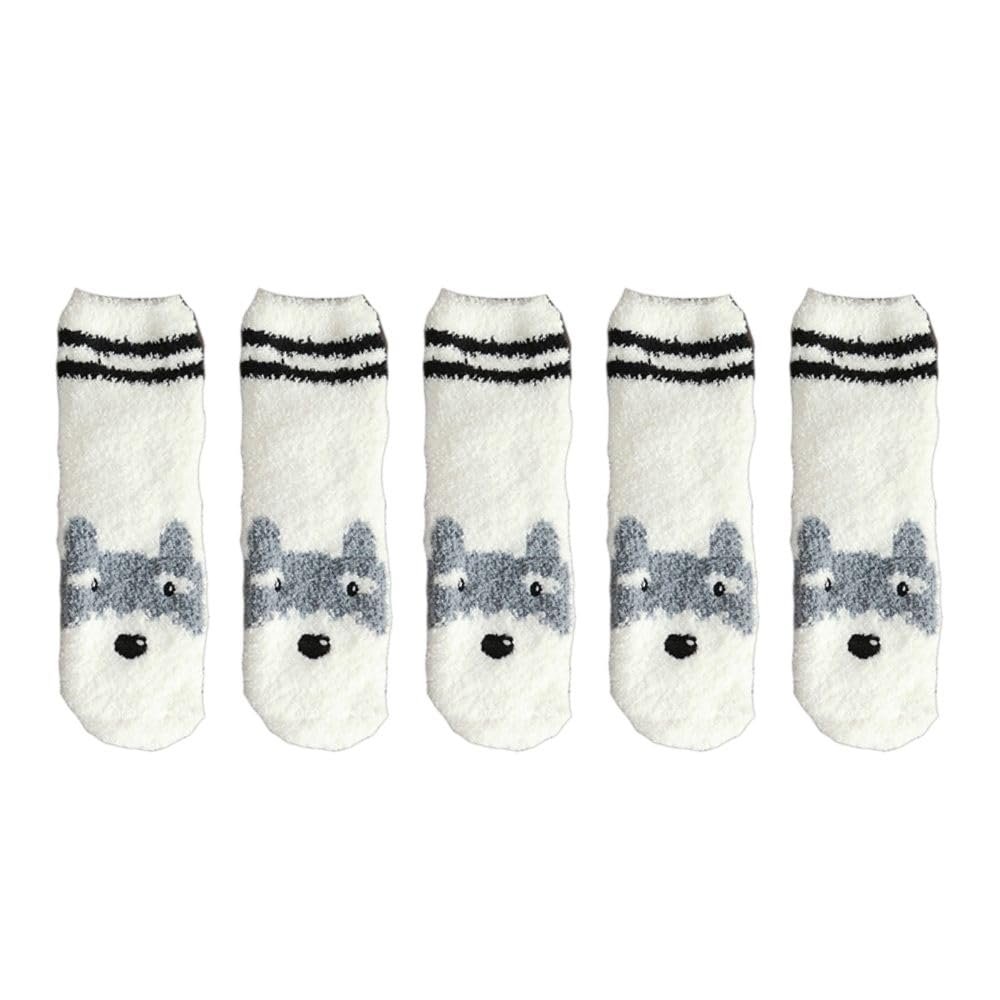 Jaksairos Slipper Socks 5/10 Packs Pet Dog Embroidered Coral Fleece Fuzzy Socks Warm Cozy Plush Floor Socks Sleep Footwear (5-9,Schnauzer -5Pairs,5,9)