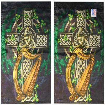 12x18 Celtic Cross & Harp Double Sided Premium Quality 100D 12"x18" Woven Poly Nylon Boat Car Garden Flag Sleeve
