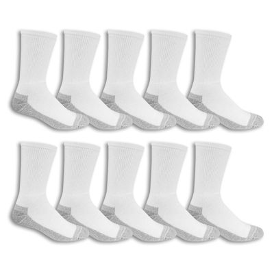 Fruit of the Loom mens Cushioned Durable Cotton Work Gear With Moisture Wicking Casual Sock, White, 12-15 US(Pack of 10)