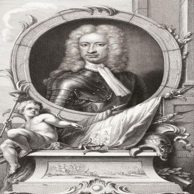 Charles Mordaunt 3rd Earl of Peterborough and 1st Earl of Monmouth 1658 to 1735. English nobleman and military leader. From the 1813 edition of The Heads of Illustrious Persons of Great Britain Engraved by Mr. Houbraken and Mr. Vertue With Their Live