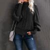 ZYXTIM Womens Turtleneck Chunky Knit Sweater Long Sleeve Pointelle Knitted Slouchy Warm Fall Pullover Jumper Tops Black view 2