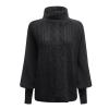 ZYXTIM Womens Turtleneck Chunky Knit Sweater Long Sleeve Pointelle Knitted Slouchy Warm Fall Pullover Jumper Tops Black view 4