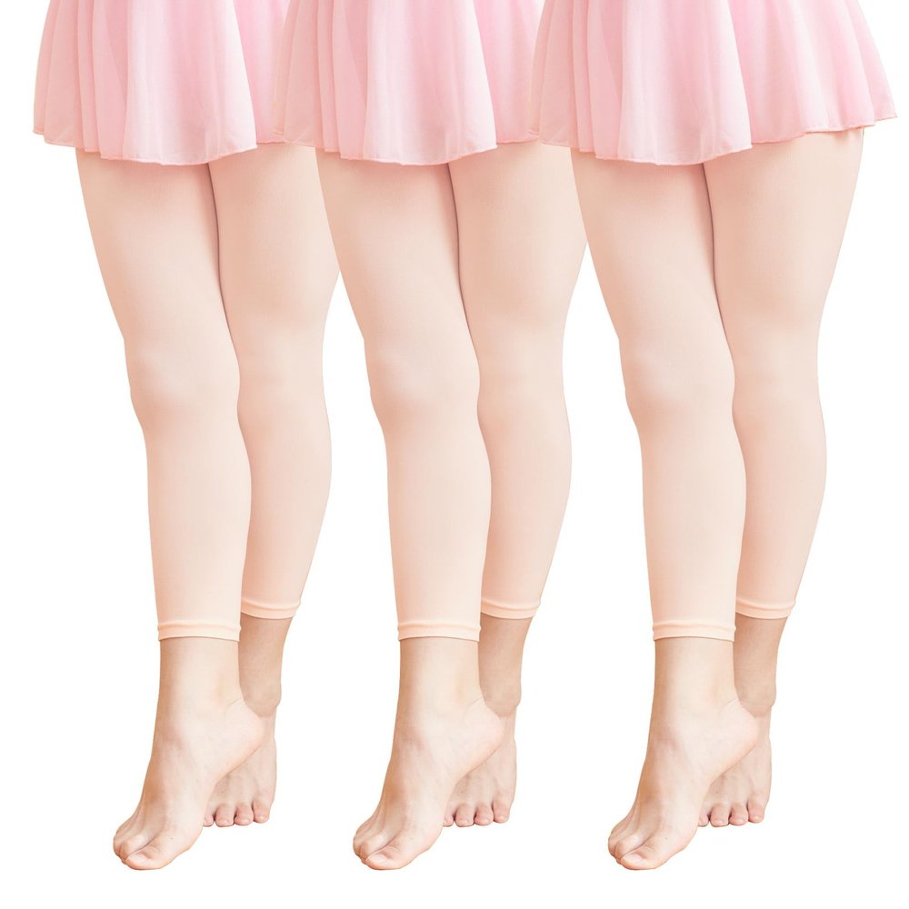 Daydance Ballet Pink Toddler Girl's Footless Dance Tights for Gymnastics, School Under Dress 90 Denier 3 Pairs
