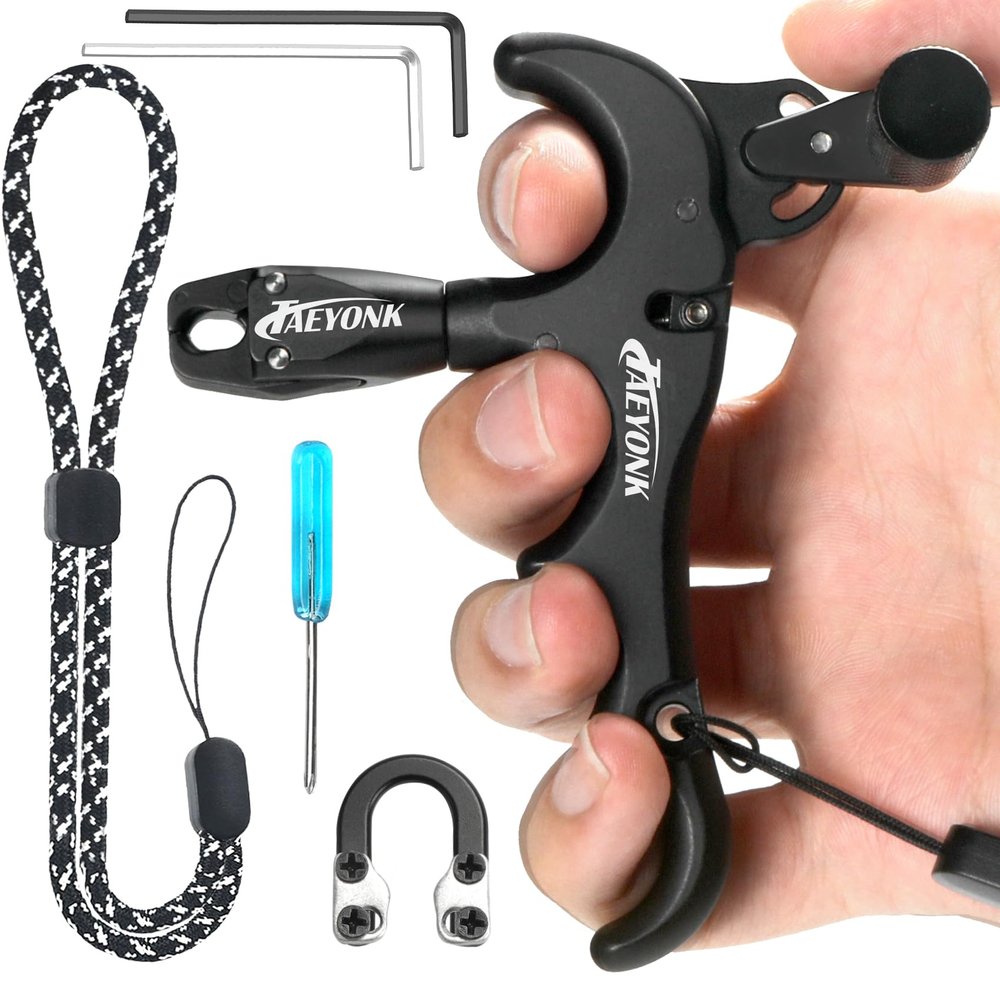 Bow Release for Compound Bow,Aluminum 360Rotatable Black 4 Finger Archery Thumb Release Trigger,Thumb Release for Compound Bow Release,Bow Thumb Release,Archery Release Aids for Youth or Adults