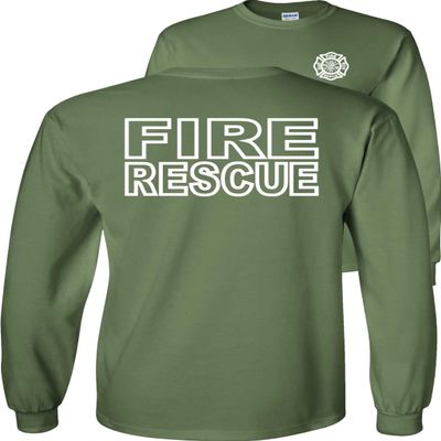 Fire Rescue Long Sleeve Shirt-Military Green-3x