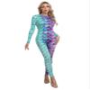 Jugaoge Women's Long Sleeve One Piece Swimsuit Mermaid Scale Print Wetsuit Stretchy Bathing Suit Type D X-Large view 2