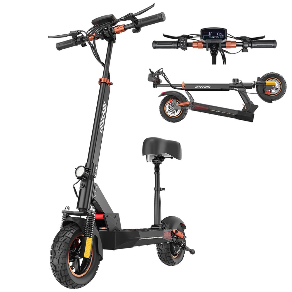 iENYRID Electric Scooter, 1000W Peak Power Motor E-Scooter Up to 30 Miles Range, Top Speed 28 MPH,10" Off Road escooter Tires,Detachable Seat, Folding Commuting Electric Scooter for Adults