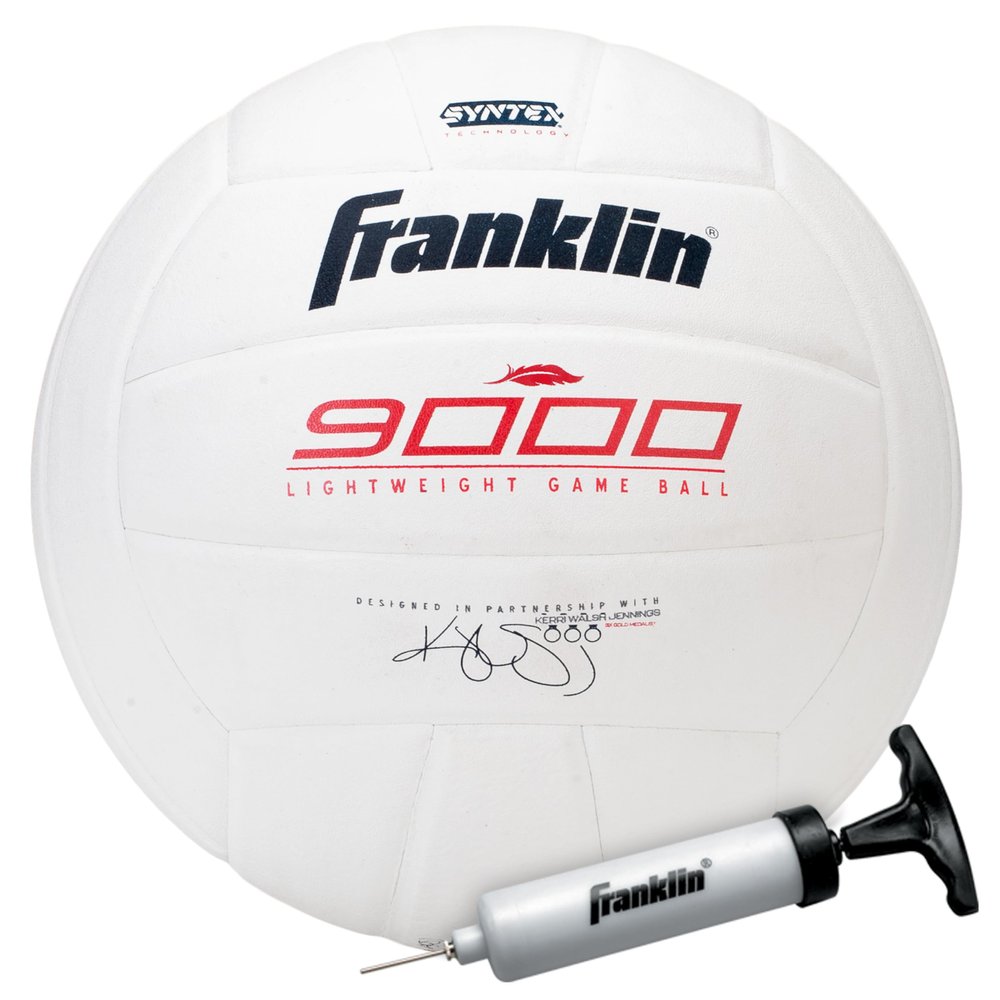 Franklin Sports Indoor Game Volleyball Lite - Kerri Walsh Jennings 9000 Lightweight Soft Youth Volleyball for Match Play - Kids Competition Game Volleyball with Soft Cover - Volleyball + Pump Set