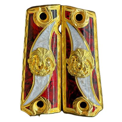 Grips for Colt 1911 Mexican Eagle Model with 24k Gold Plated and Red,White Resin Includes Screws